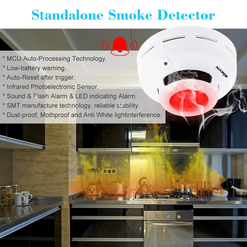 Smart Wireless Smoke Detector MCU Technology Brandlarmsensor Högkänslig Stabil för hemsäkerhet