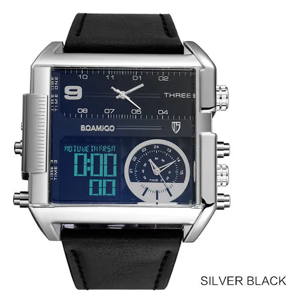 Boamigo Brand Men Sports Watches 3 Time Zone Big Man Fashion