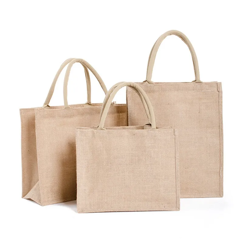 4 Size Jute Eco Reusable Shopping Bag Women Girls Large Capacity Shopping Bag Portable Foldable Storage Tote Pocket Dropship