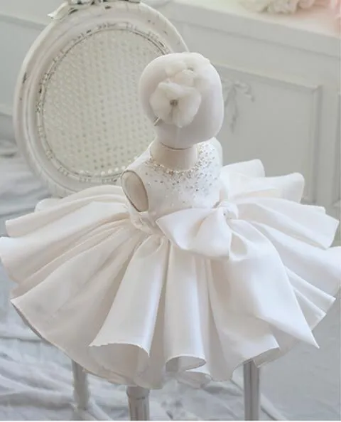 Baby Girl Christening Dress For Baptism Wedding Big Bow Layered Tulle Newborn Party Wear Infant Princess 1 Year Birthday Dress