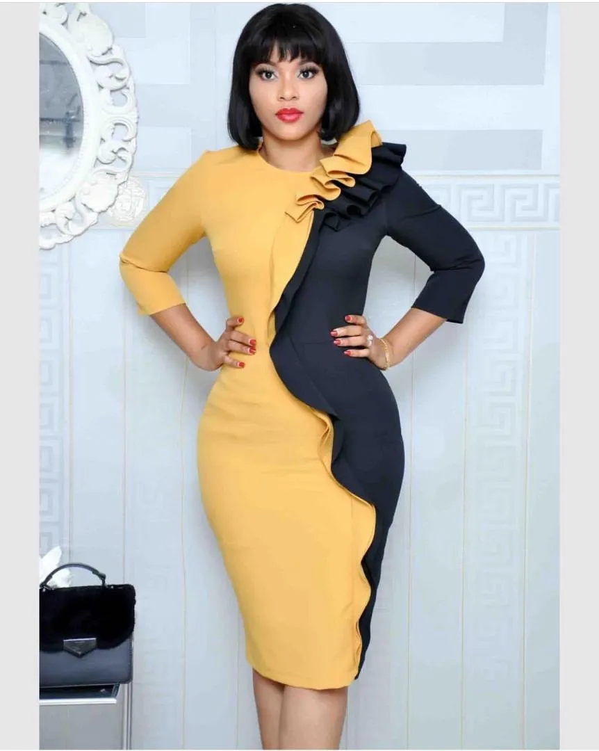 2019 새로운 도착 우아한 패션 스타일 아프리카 여성 O 넥 플러스 크기 무릎 길이 드레스 L-3XL