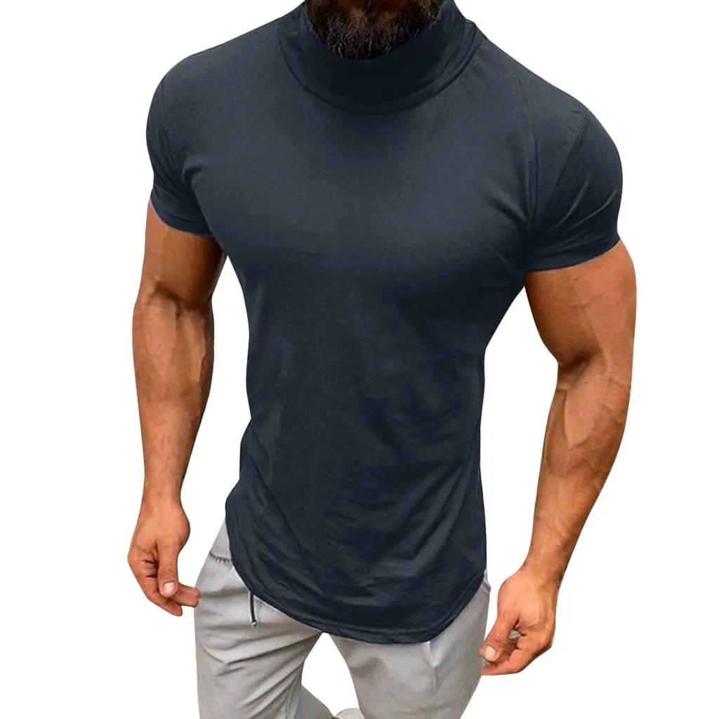 T shirts voor heren T shirts Casual Lente Zomer Effen Kleur Korte Mouw Turtleneck Tops Shirts T shirt Mens Fitness T shirt