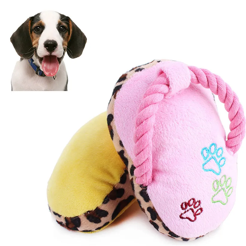 Cute Puppy magnética perro mascota de juguete Juego Chew del Squeaker de sonido felpa zapatillas Pan Forma del regalo de la felpa del deslizador de juguete para Puppy