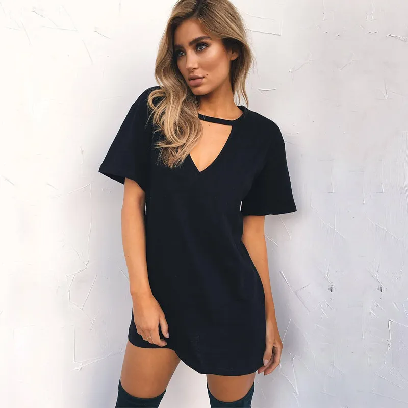 Kvinnor Sommar T-shirt 2020 Casual Loose Short Sleeve Tshirts Sexig V-Neck Cotton Tee Shirt Femme Pure Ladies Long Tops Plus Storlek