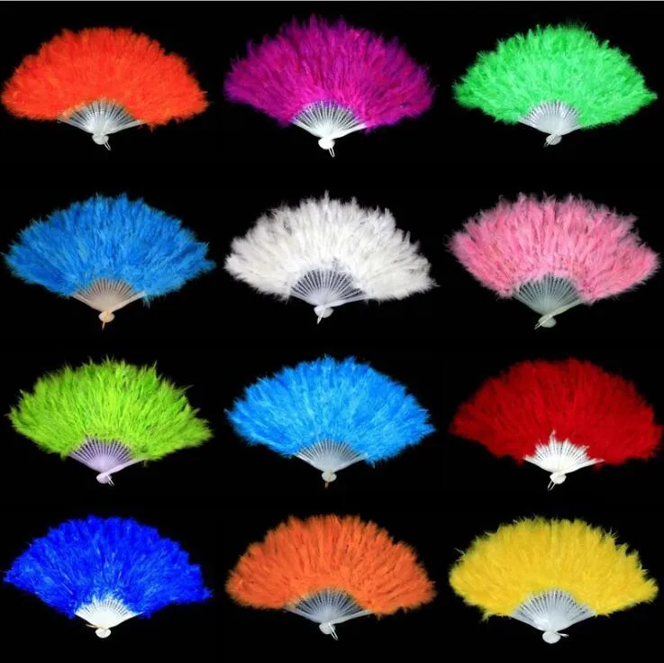 Éventail de plumes pliant 9 couleurs tenu à la main Vintage Style chinois danse mariage artisanat Fans fête faveur OOA7111-1