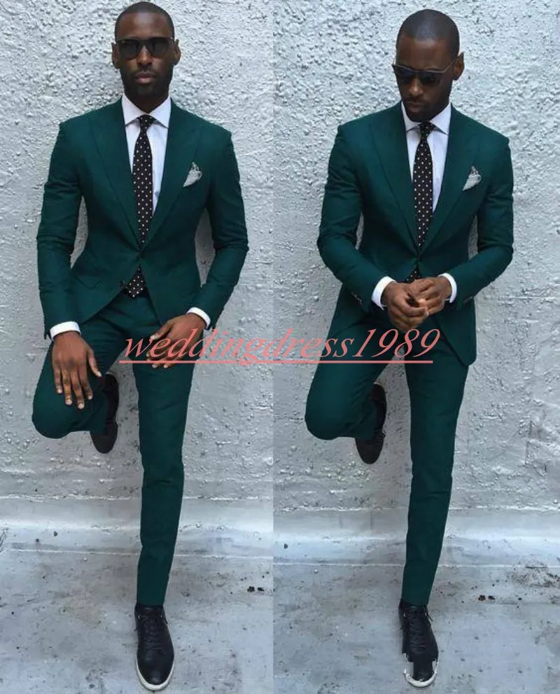 Dark Green 2019 Slim Business Men Suits Groom Tuxedos Best Man Bridegroom Formal Suit Wedding Tuxedos Suits Groomsmen Suits (Jacket+Pants)