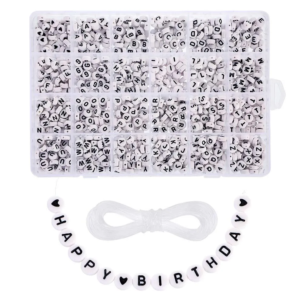 ✓ DHgate DIY 보석 제조용 아크릴 라운드 레터 비드 7mm 알파벳 구슬, 우정 선물에 완벽한 | 오늘 특별 할인