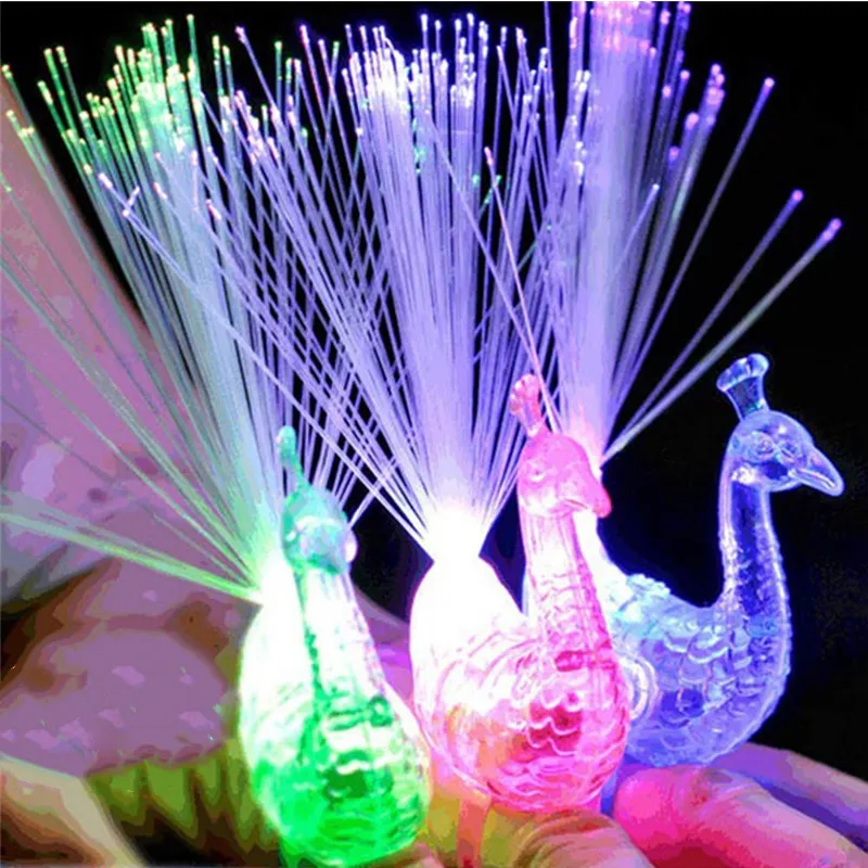 LED Finger Light Ring Creative Colorful Peacock Finger Lights LED Light-up Finger Toys for Party Cheering Novelty Glowing Halloween Gifts