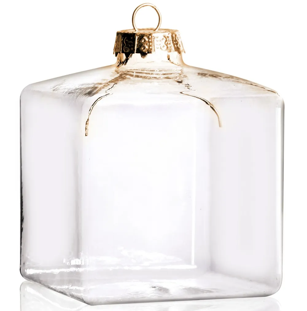 Promotion de décoration de fête – Décoration de Noël transparente à peindre, cube en verre carré de 65 mm avec capuchon argenté, paquet de 5, 1322M