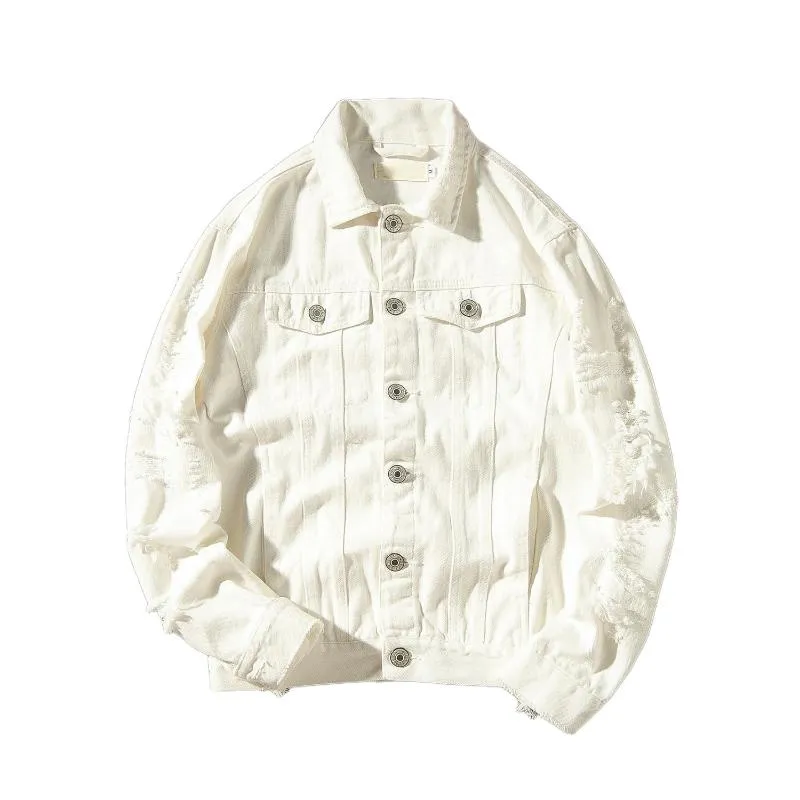 White ripped deals denim jacket mens