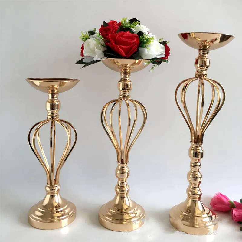 Flower Vase Wedding Table Centerpiece Event Road Lead Gold Metal Vases Party Floor Flowers Stand For Home Decoration