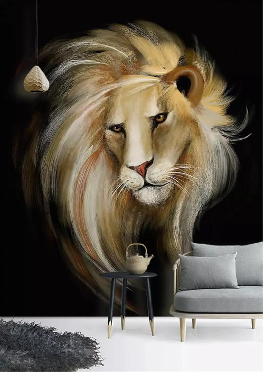 Custom Phone 3d Wallpaper European-style HD Hand-Painted Lion Indoor Porch Background Wall Decoration Mural Wallpaper