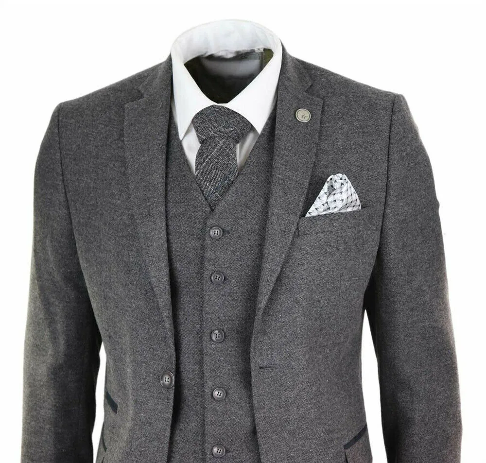 Abito da uomo in tweed di lana Peaky Blinders 3 pezzi autentico anni '20 su misura classico abito da ballo formale giacca pantaloni Vest257v