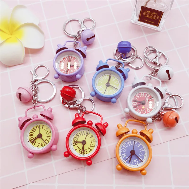 귀여운 미니 시계 키 체인 만화 키 체인 작은 알람 시계 키 체인 창조적 인 선물 펜던트 커플 열쇠 고리 사랑스러운 가방 액세서리 선물 INS