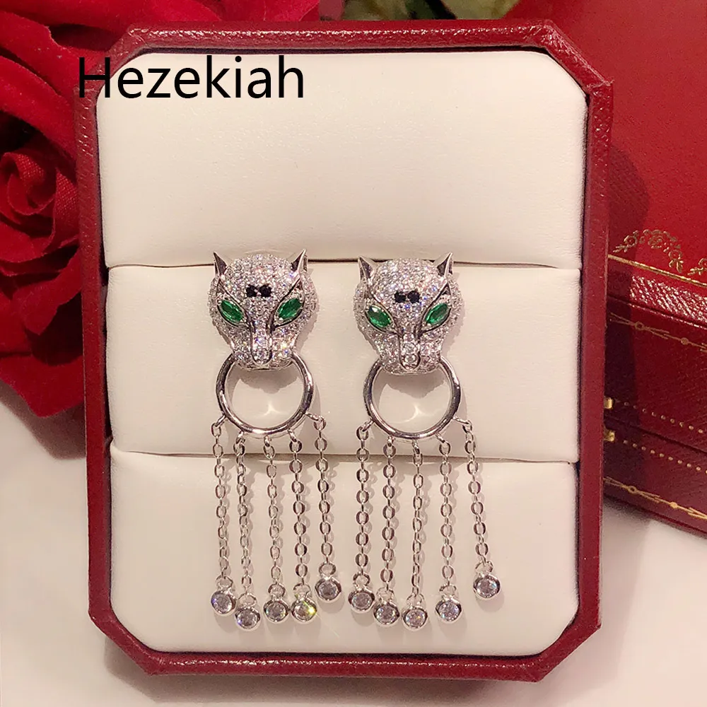 Hiskia S925 Tremella Needle Leopard Tassels örhängen Lyxig full borrning Bankett Earndrop French Quality Free Fraktdans