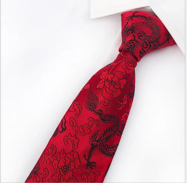 Gravatas Tecidos de brocado em nuvem celebram a gravata de casamento com padrão de dragão chinês e gravata do padrinho do noivo