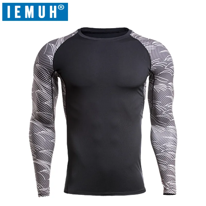 IEMUH Brand Men Fitness Running T Shirts Quick Dry Long Sleeve Sport T Shirt Outdoor Gym Training Jogging Sportswear Clothing