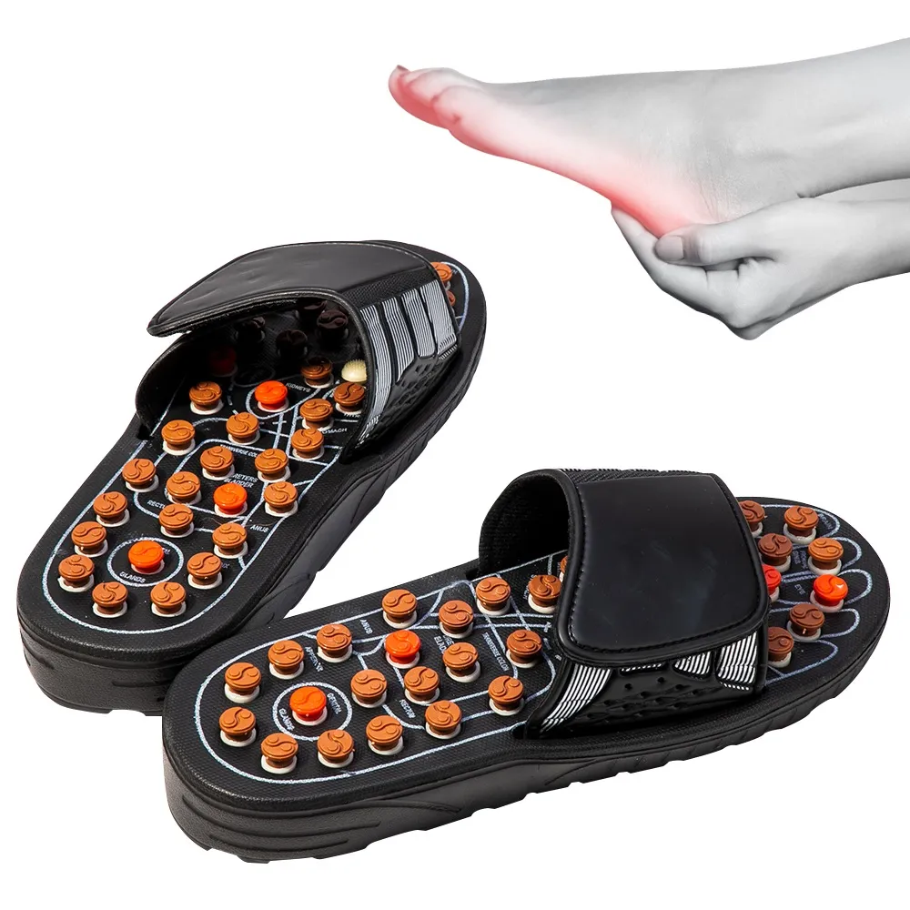 Heta fotmassage tofflor akupunktur terapi massager skor till fot aktiverande reflexologi fötter vård massageador sandal