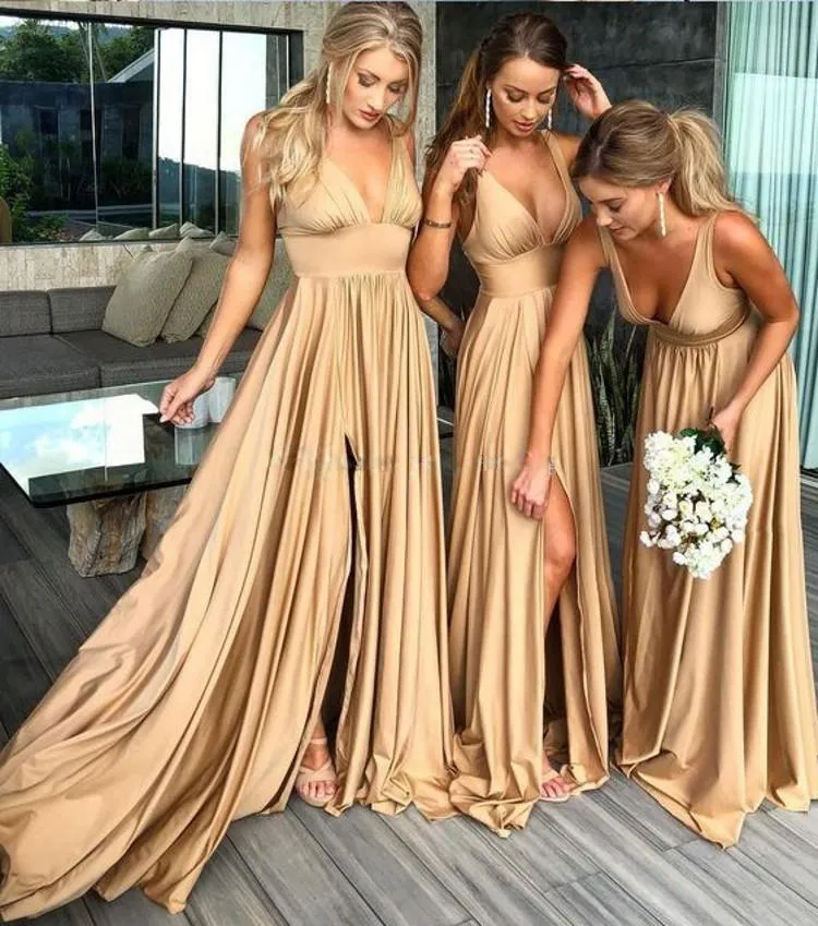 Summer Womens Suspenders Deep V Long Bridesmaid Dress Classic