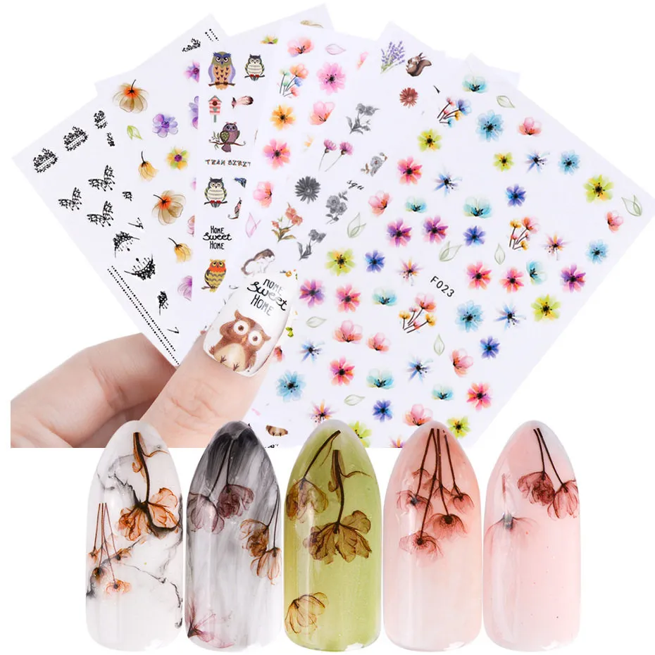 Ny Diy Art Dandels Flower 3D Nail Stickers Nail Art Adhesive Transfer Sticker Decaler Decaler Fresh Summer Flowers and Dandelion Nails Stick