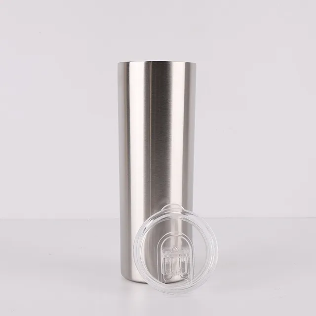 Vaso flaco de 30 oz Acero inoxidable de plata maciza Sippy Cup de doble pared Botella de agua de vaso con aislamiento al vacío y tapa aislada