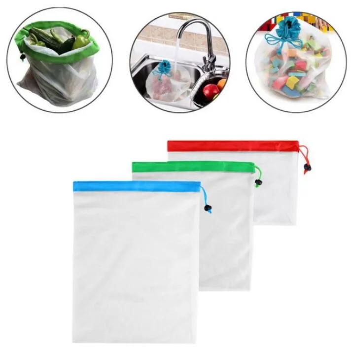 Réutilisable Lavable Sac À Provisions Supermarché Fruit Net Sac Fruits Légumes Jouets Divers Organisateur Sac De Rangement