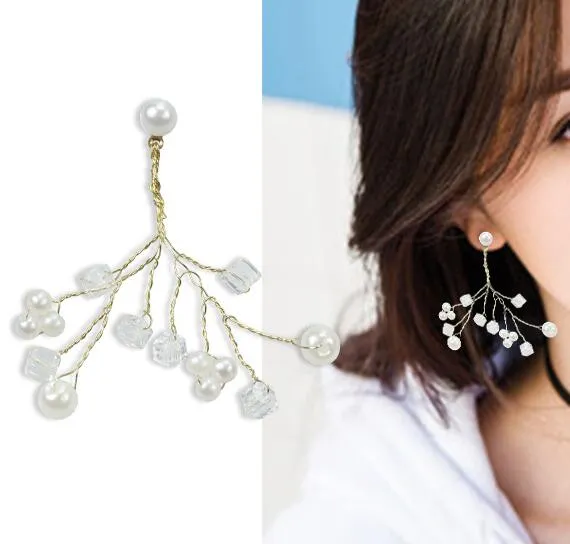 New Irregular Life Tree Pearl Earrings Crystal Branch Earrings handmade qualities Super sweet Women's Minimalist jewelry 10pair