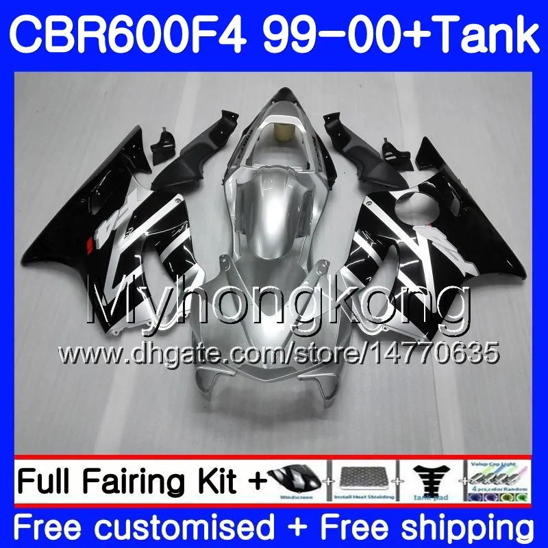 Body + tank voor HONDA CBR600 F4 CBR 600 F4 FS CBR600 F 4 287HM.13 CBR600F4 99 00 Zilver Zwart Hot CBR600FS CBR 600F4 1999 2000 Valingskit