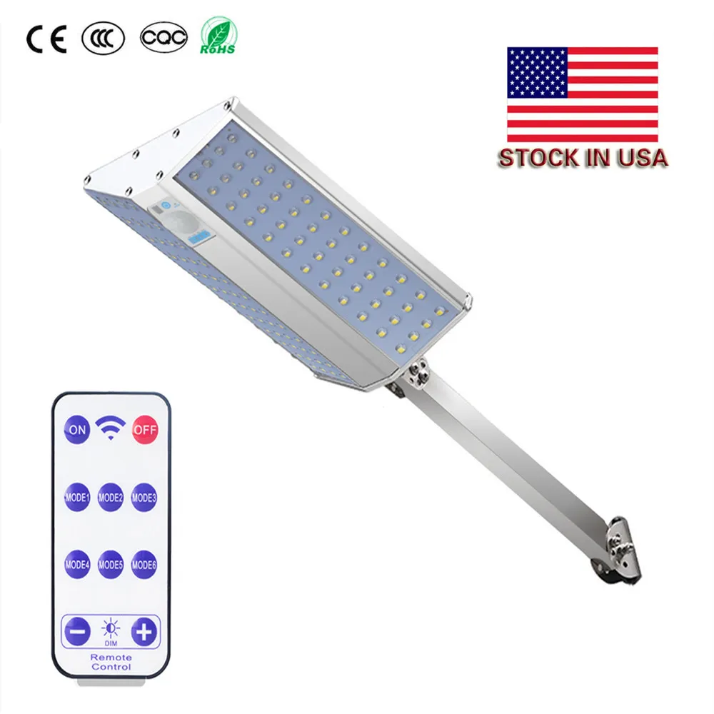 Solar vägglampor 96leds Super ljusstyrka 1200lm Vit Vattentät IP65 Aluminium LED Solar Street Light med monteringspol + US Stock