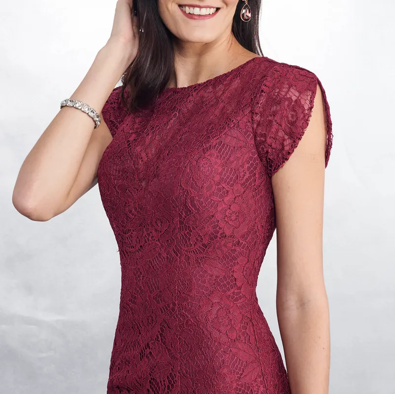 brown lace cocktail dress Sunniva Brown Lace Panel Asymmetrical Maxi Dress main image 1