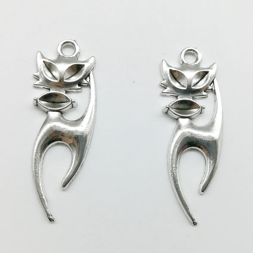 100pcs cat animals Charms Pendants Retro Jewelry Accessories DIY Antique silver Pendant For Bracelet Earrings Keychain 37*13mm