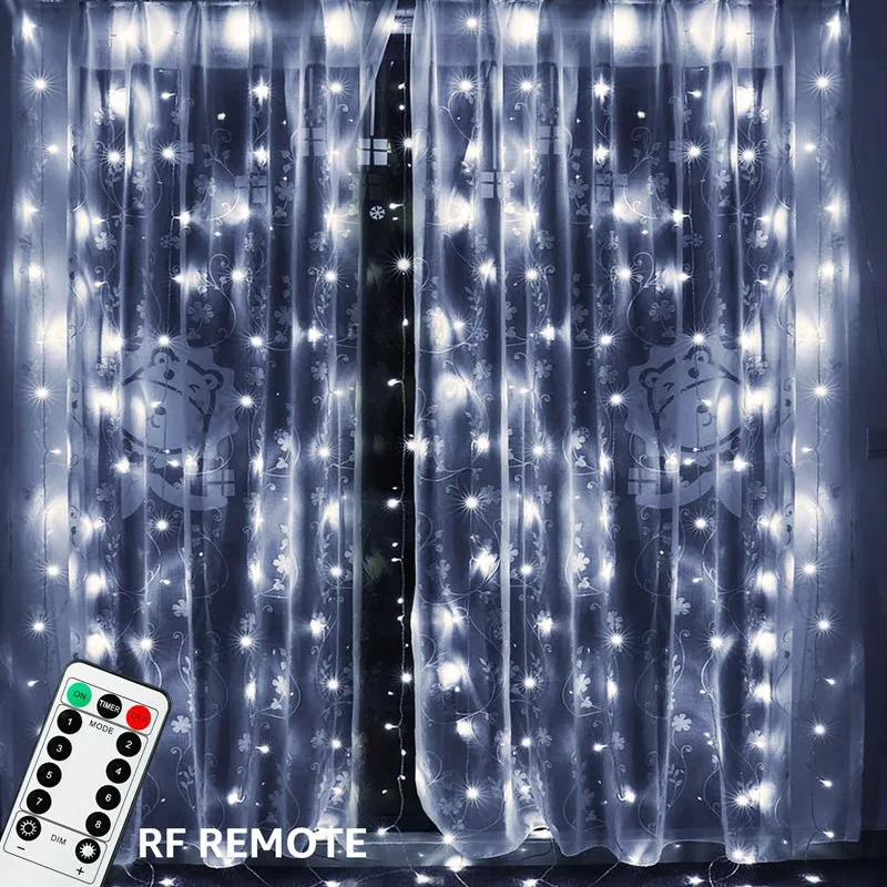 3x3m 300 LED Copper Wire Icicle Curtain Lights USB With Remote Fairy Lights String Garland For Wedding Party Curtain Decor