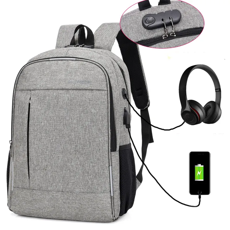 Mochila para hombre mochila recargable por USB bolsa de ordenador informal de negocios bolsa de viaje impermeable antirrobo reflectante para mujer