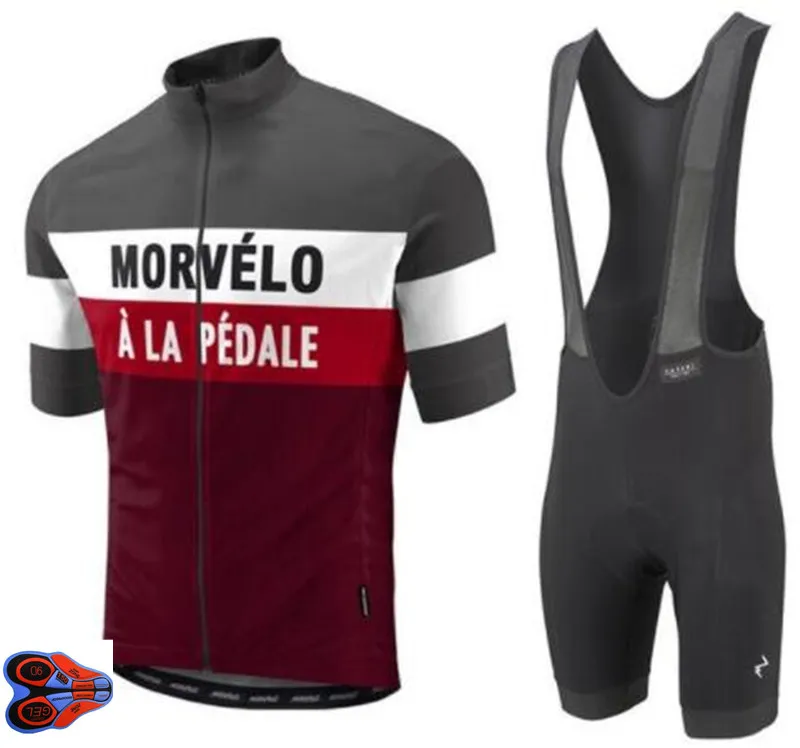 Morvelo de alta qualidade manga curta ciclismo jersey e bib shorts pro equipe corrida apertada fit roupas de bicicleta conjunto 9d gel pad