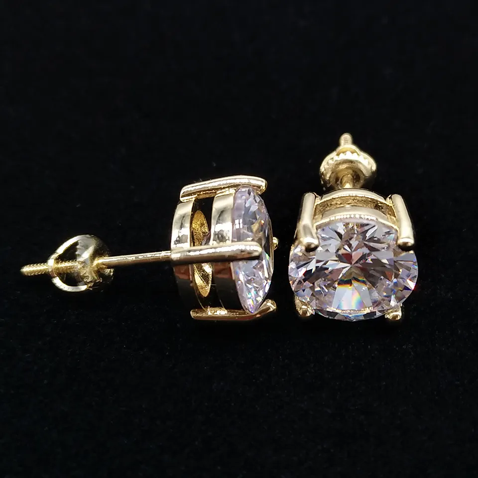 18K Gold Hiphop Single Cz Zircon Round Stud￶rh￤ngen 0,4 0,6 0,8 cm f￶r m￤n Kvinnor och flickor g￥vor bling is ut diamant￶rh￤ngen studs rockrappare smycken g￥vor bijoux