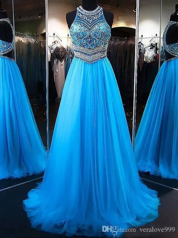 Niebieskie sukienki wieczorowe w rozmiarze plus w rozmiarze Linia Klejnotowe Kryształy Kryształy Długość podłogi PROM Formalna sukienka Abendkleider