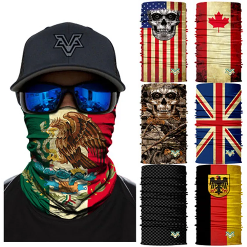 66 Styles Mexico National Flag Seamless Skull 3D Magic headscarf Riding Headgear Mask Collar Sunscreen Fishing Camouflage Face Mask ZZA891