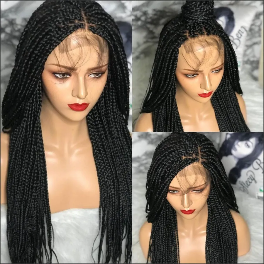 Natural Black 22 Inch Long Braided Box Senegalese Twist Braids Wig With Baby  Hair Lace Front Synthetic Hair For African Black Women From Newfantasyhair,  $95.48