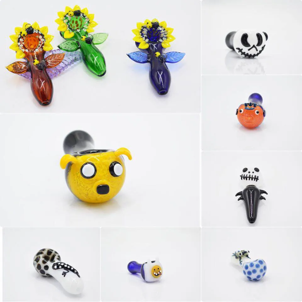 12 diseños de pipas de vidrio accesorios para fumar para pipas de agua de bong pipas de mano de vidrio de animales burbujeador único