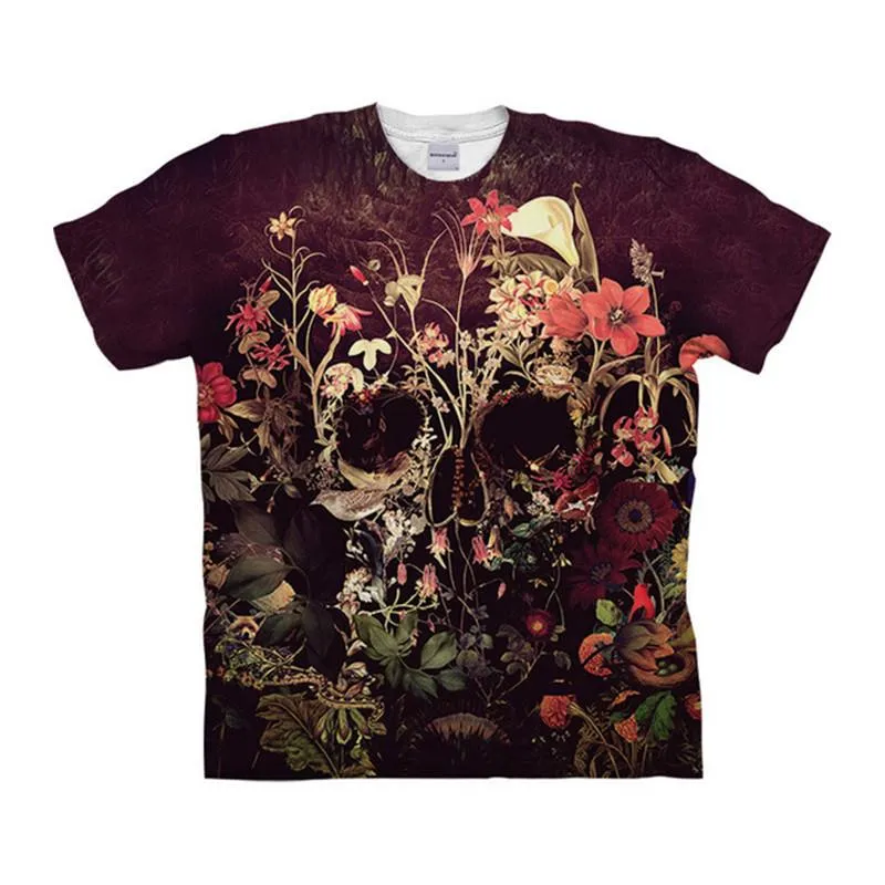 Kwiat Czaszka przez Ali Artist Męskie Tshirts 3D Prints Tshirt Marka Casual Krótkie Tees Topy Mężczyźni Odzież Drop Ship Plus Size S-6XL