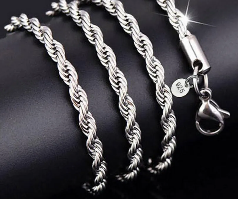 925 Sterling Silver Rope Chain Necklace - Premium Quality, 2MM, 16-30 ...