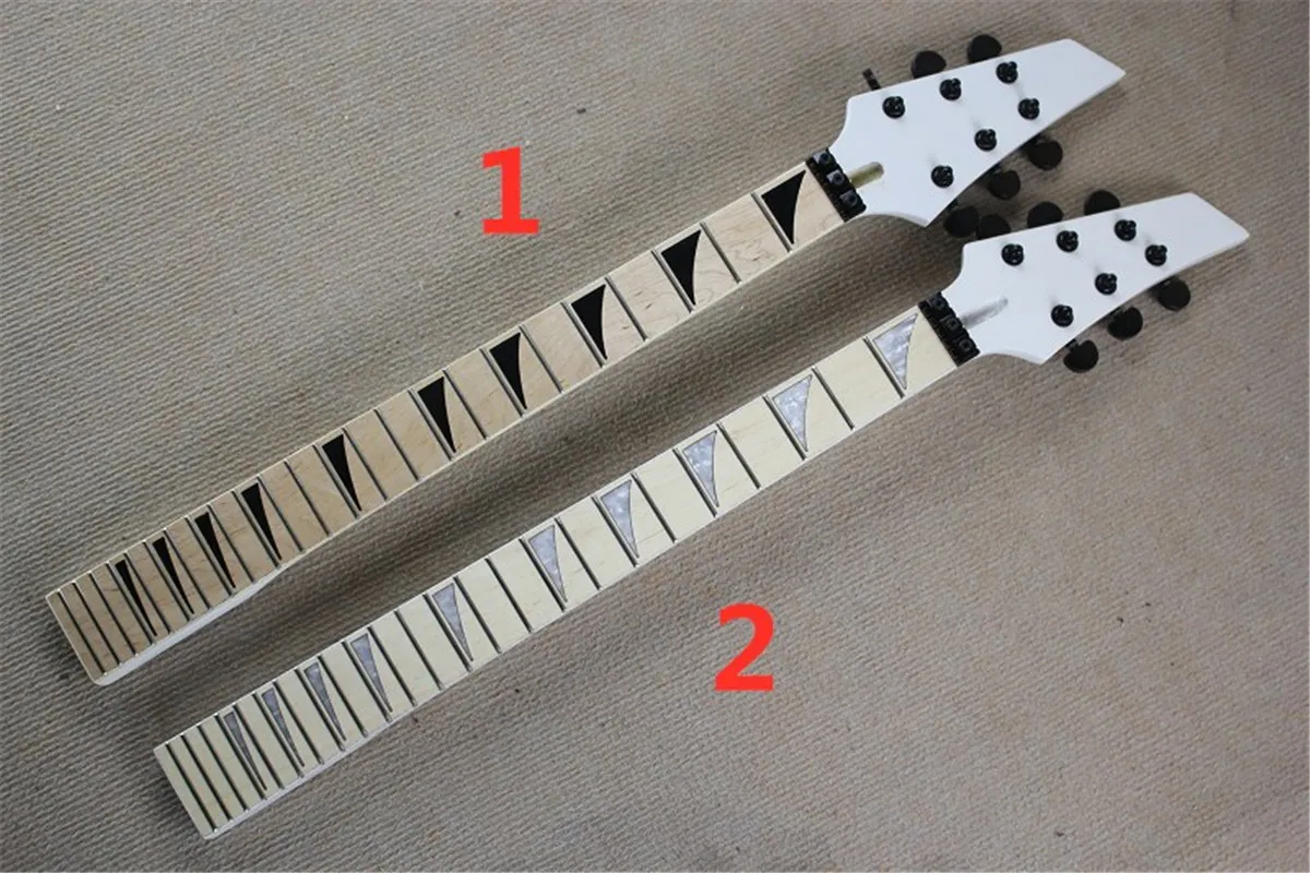 6 سلاسل أبيض headstock رقبة الغيتار الكهربائي مع موالفات أسود يمكن تخصيص لوحة أصابع القيقب كطلب 246R