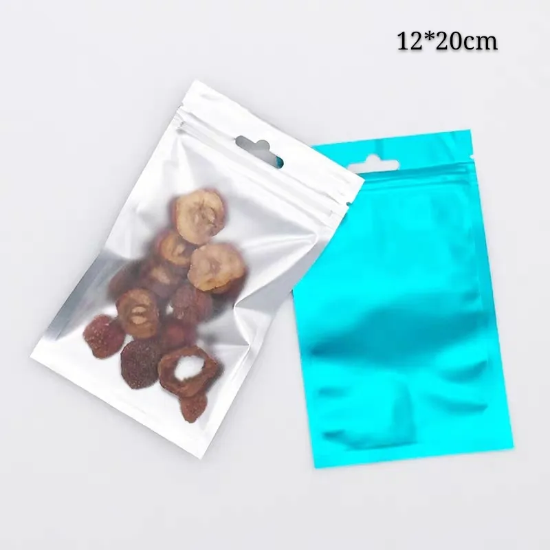 12 * 20cm Comida seca e armazenamento de frutas Mylar Mylar embalagem sacos com janela clara na frente de pacote de embalagem plana bolsa de alumínio folha