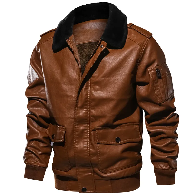 Chaqueta gruesa y cálida de invierno para hombre, chaqueta Bomber de cuero, chaquetas de moto de imitación de terciopelo para hombre, abrigos de piel Retro para hombre, talla: S-2XL