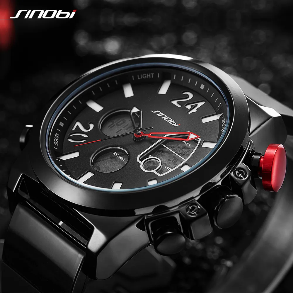SINOBI 2019 Men Wrist Watches LED Chronograph Clock Man Military Waterproof Quartz Male Watches Digital Sports Relogio Masculino
