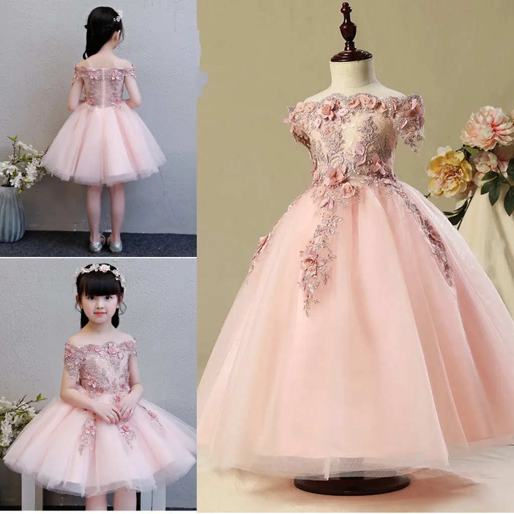 2020 Vintage Flower Girl Robes Belle Bourgogne Vêtements Bleu Violet Vert Foncé Avec Des Fleurs 3D Dentelle Bow Tutu Robes De Bal En Stock Pas Cher