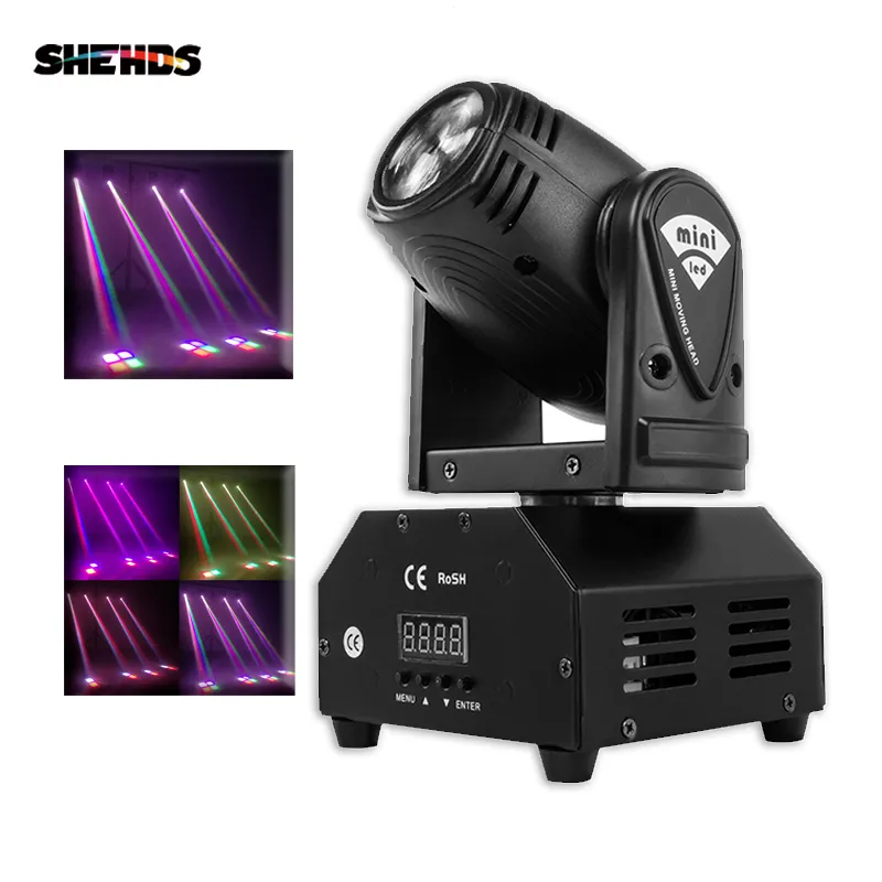 SHEHDS Mini LED 10W LED Beam Moving Head Light High Power 10Watt Quad Stroboscope LED Strong Beam Light for Party Disco DJ Light