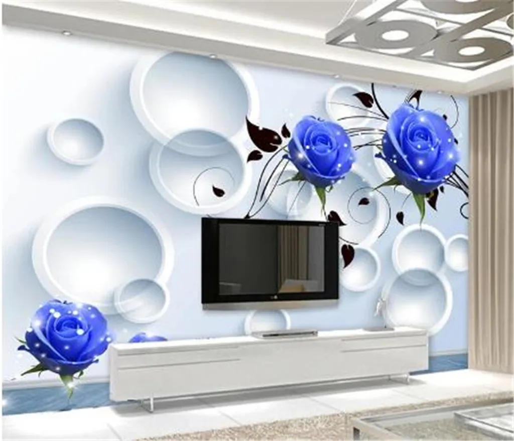Papier peint Mural 3D pour téléphone, Rose bleue, décoration murale de fond de salon et de chambre à coucher