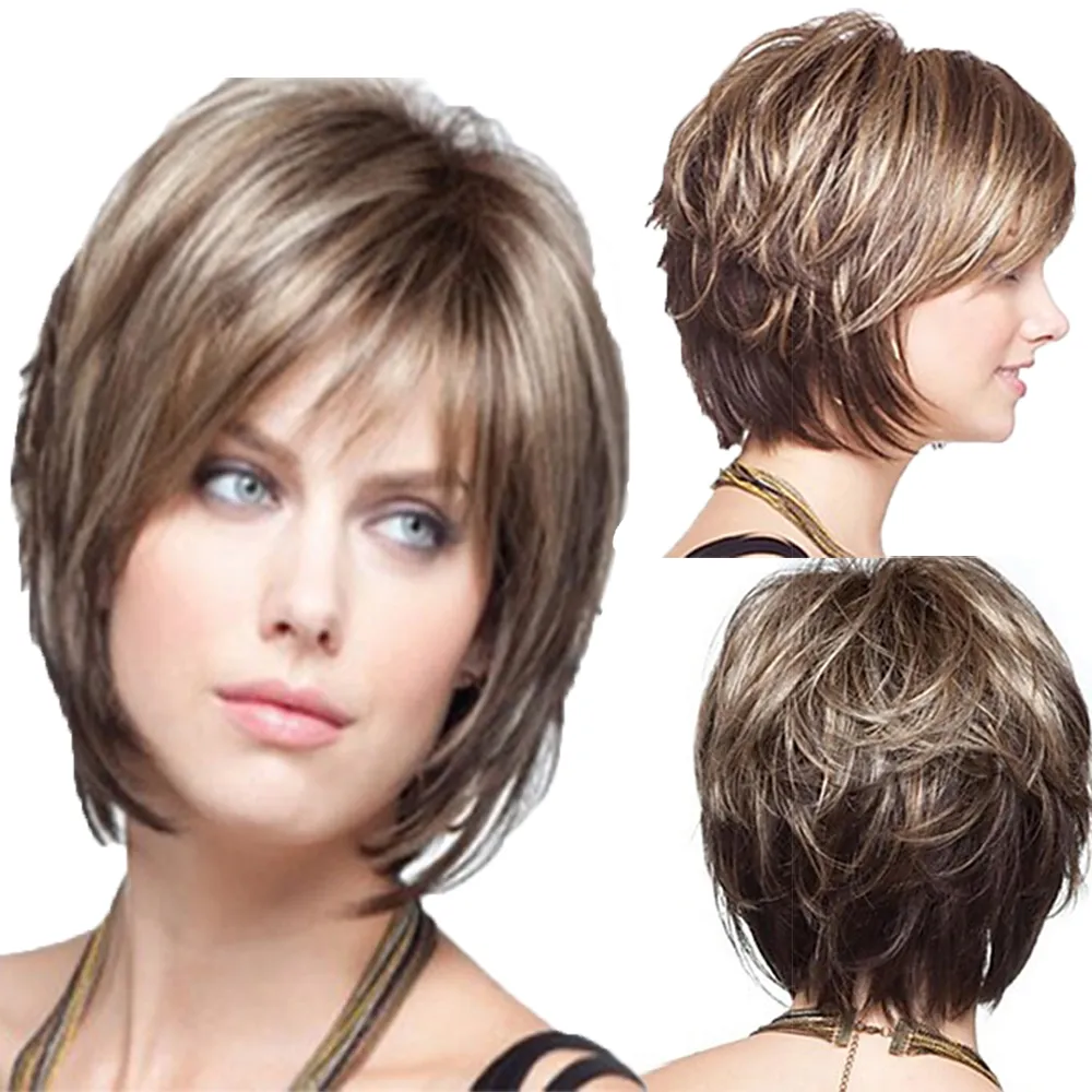 Loira Curto Feminino Feminino Haircut Straight Pelucas Pelo Natural Curto  Sintético Perucas Para Mulheres África Americana De $70,6