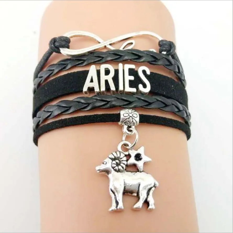 Zodiac tekens gevlochten lederen armbanden 12 sterrenbeelden Gemini Steenbok Cancer Charms Armband Polsband Stijlen Wholesale Factory Direct